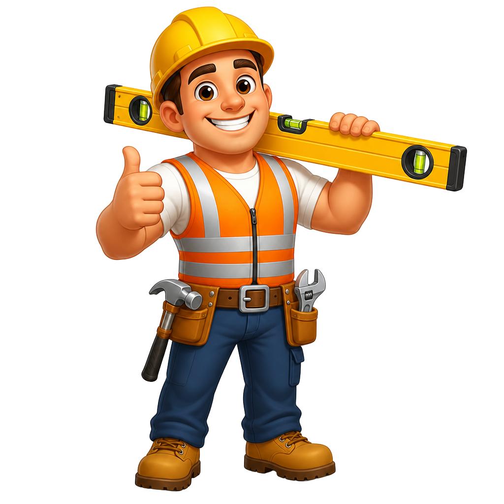 Mascote do Contrata Já, profissional com capacete fazendo sinal de positivo